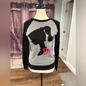 Vintage Barbie Black and Gray Crew Neck Sweater with Barbie Silhouette